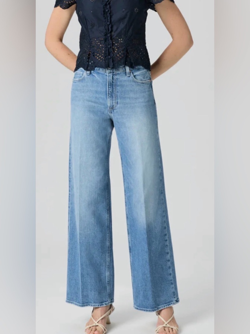 PAIGE Anessa 31" High Rise Wide Leg Jeans Ferrera Blue Size 30